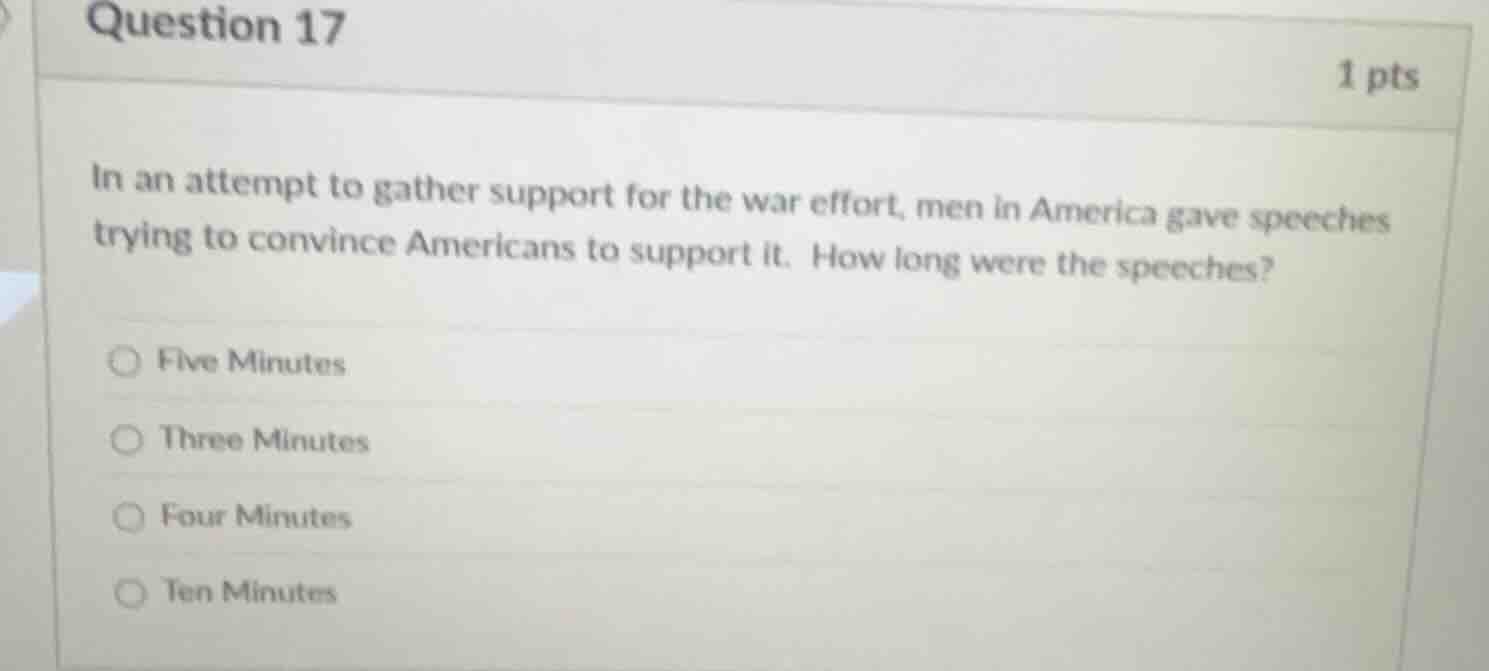 question 17 1 pts in an attempt to gather support for the war effort, m…