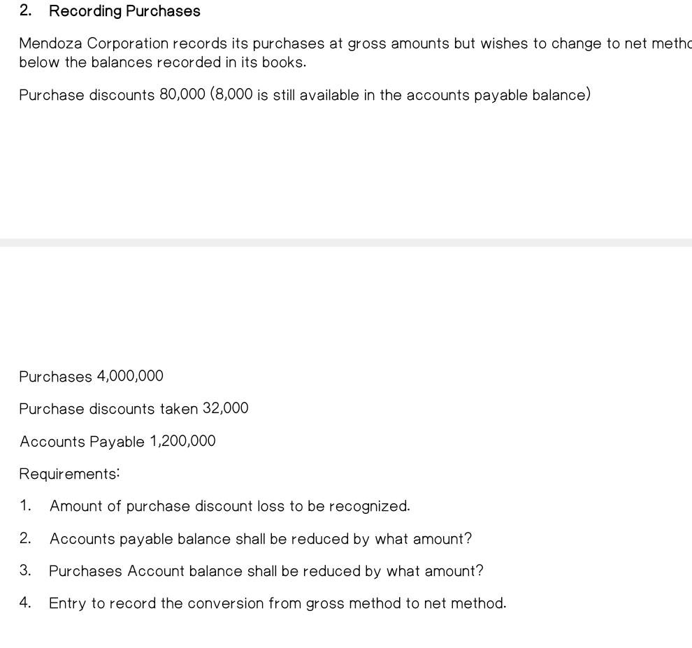 2. recording purchases mendoza corporation records its purchases at gro…