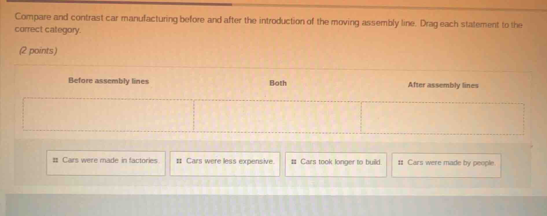 compare and contrast car manufacturing before and after the introductio…