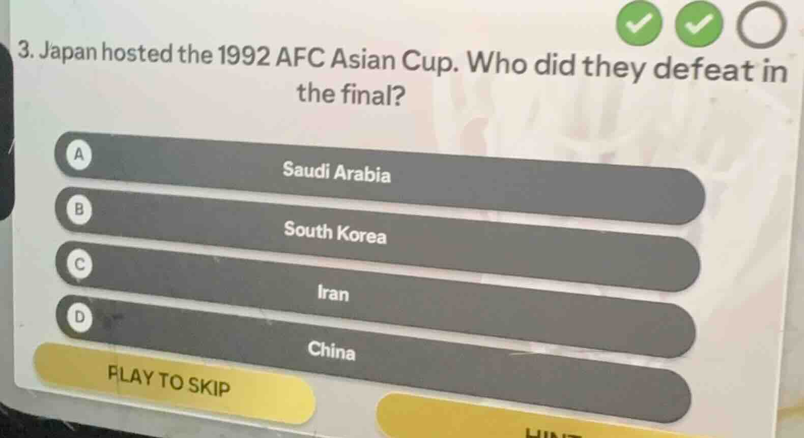 3. japan hosted the 1992 afc asian cup. who did they defeat in the fina…