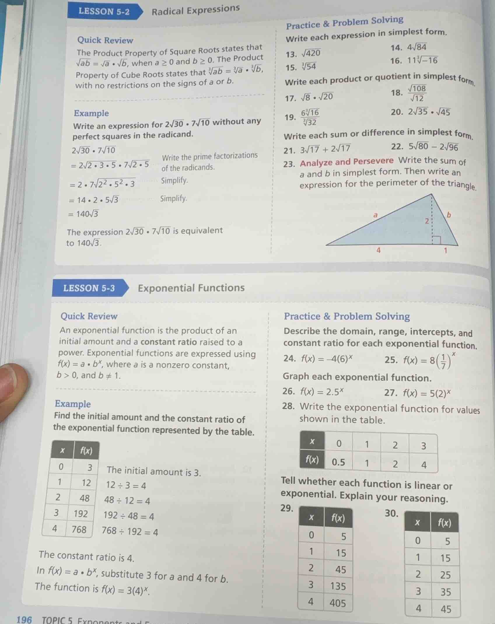 lesson 5-2 radical expressions quick review the product property of squ…