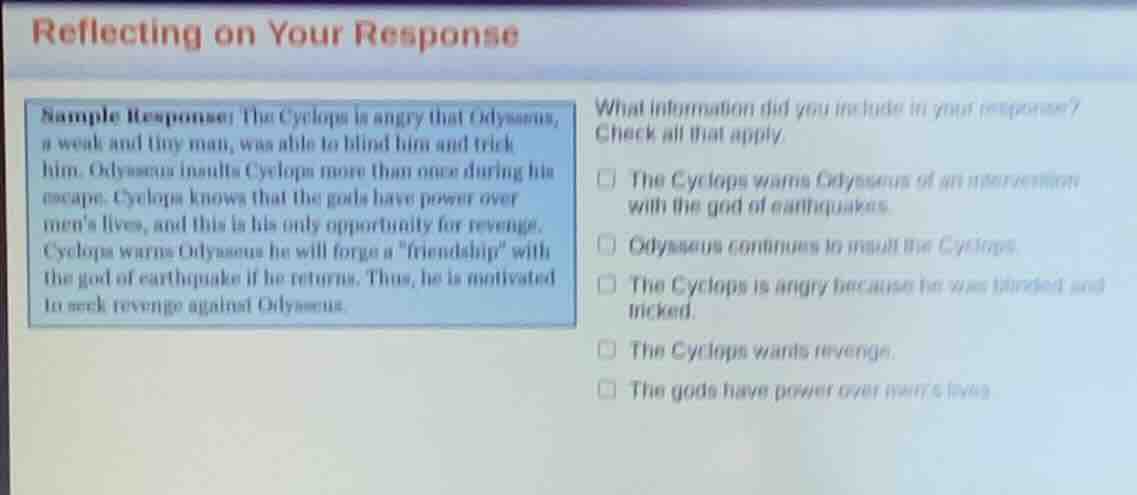 reflecting on your response sample response: the cyclops is angry that …