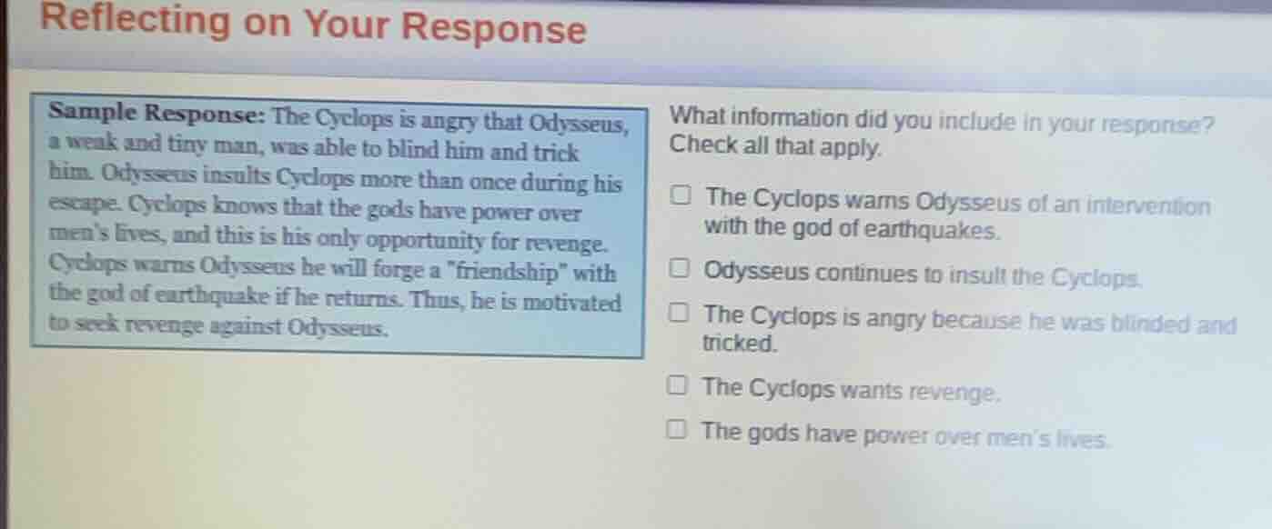 reflecting on your response sample response: the cyclops is angry that …
