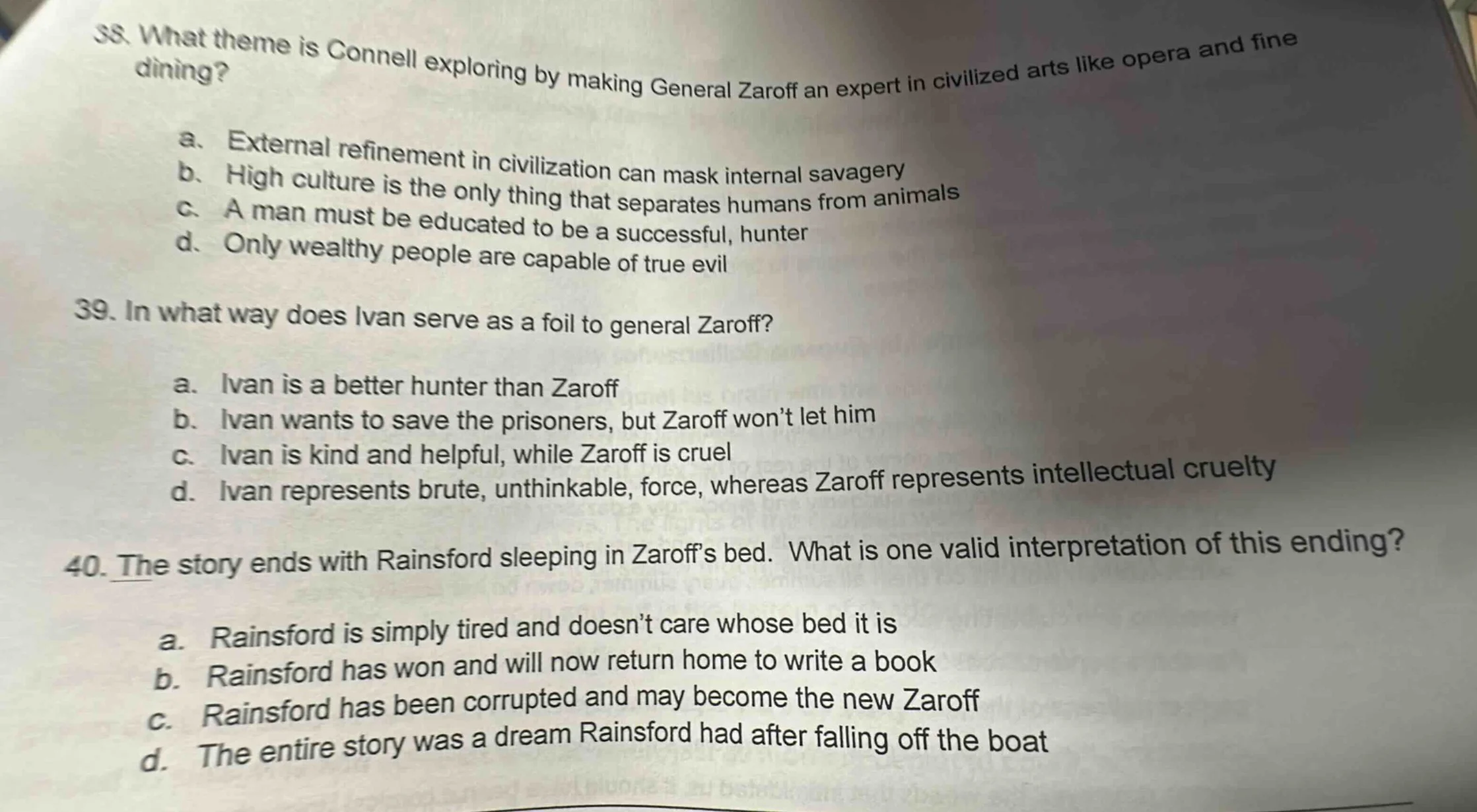 38. what theme is connell exploring by making general zaroff an expert …