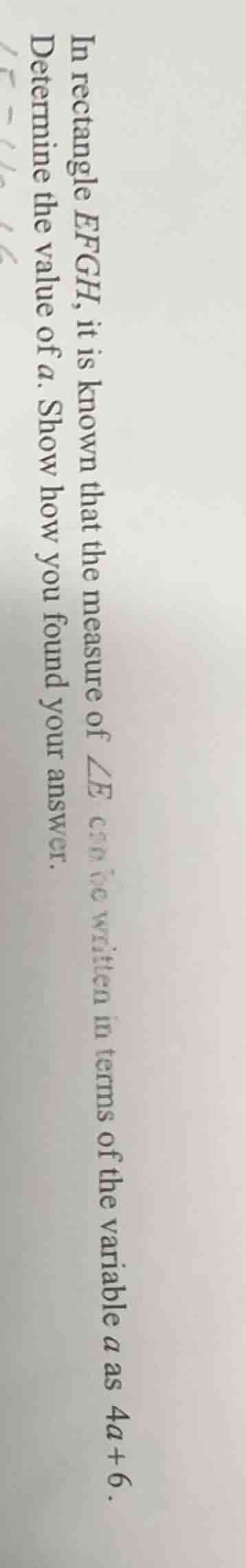 in rectangle efgh, it is known that the measure of \\( \\angle e \\) ..…