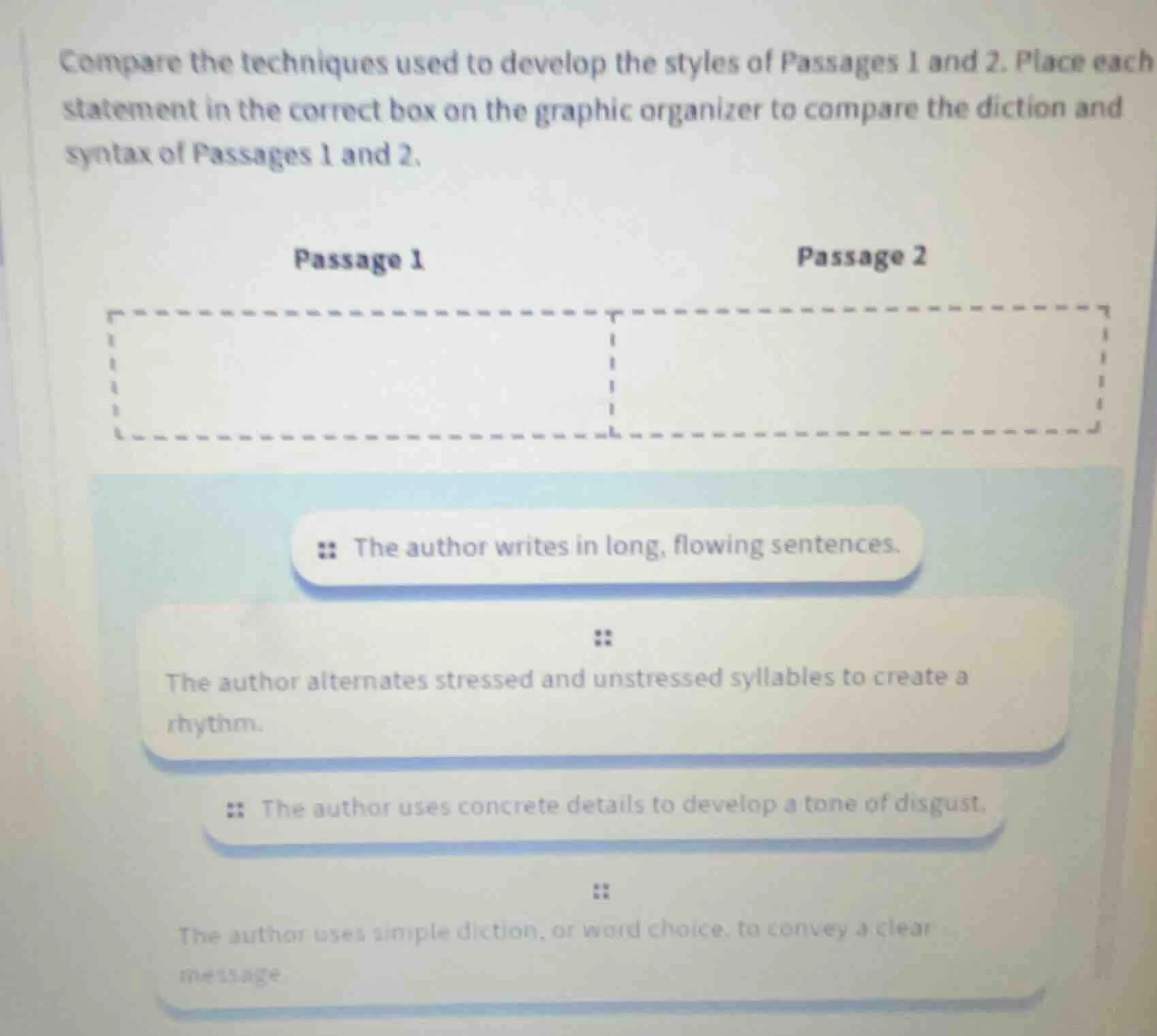 compare the techniques used to develop the styles of passages 1 and 2. …