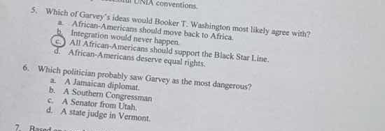 5. which of garvey’s ideas would booker t. washington most likely agree…