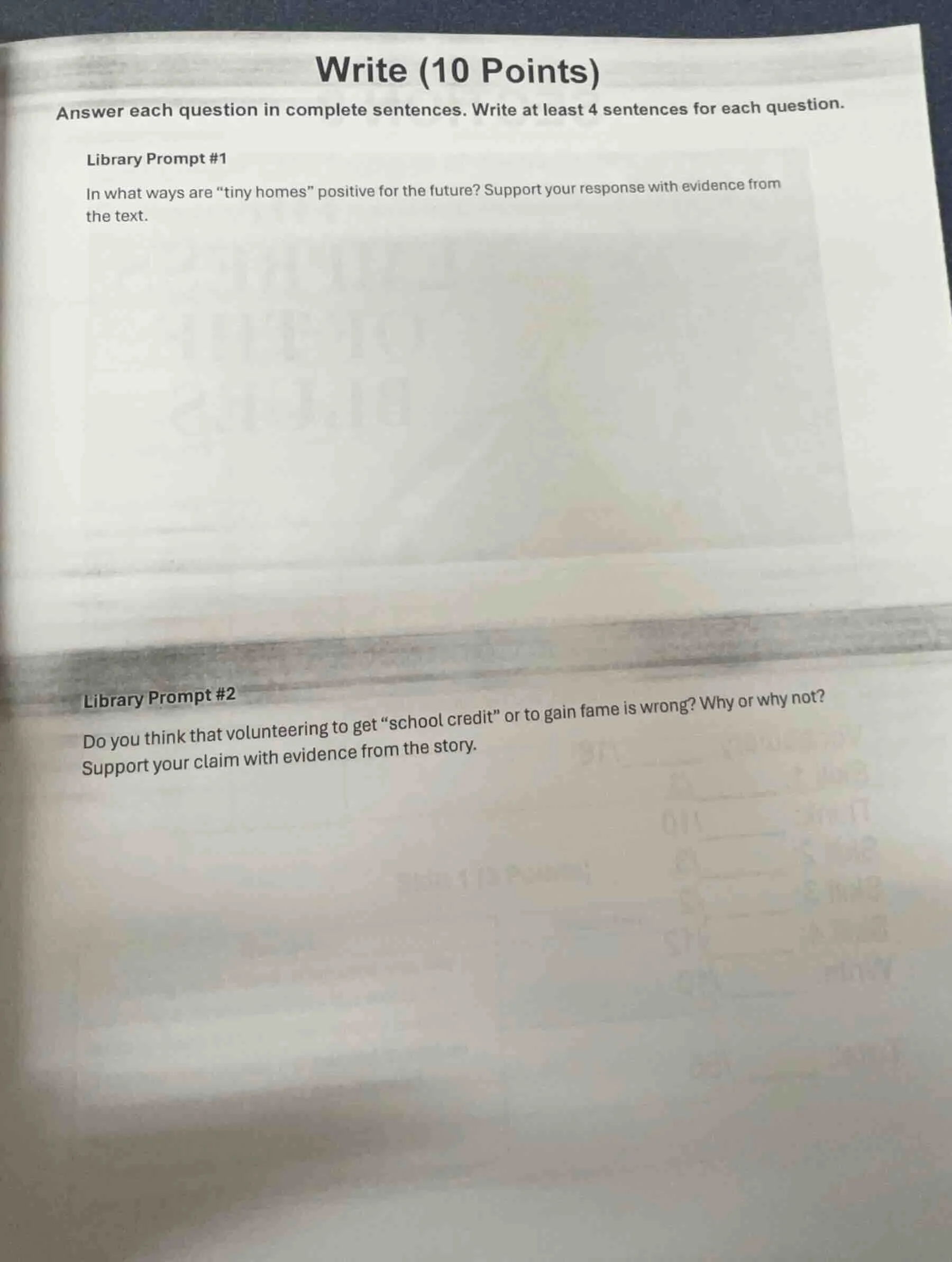 write (10 points) answer each question in complete sentences. write at …
