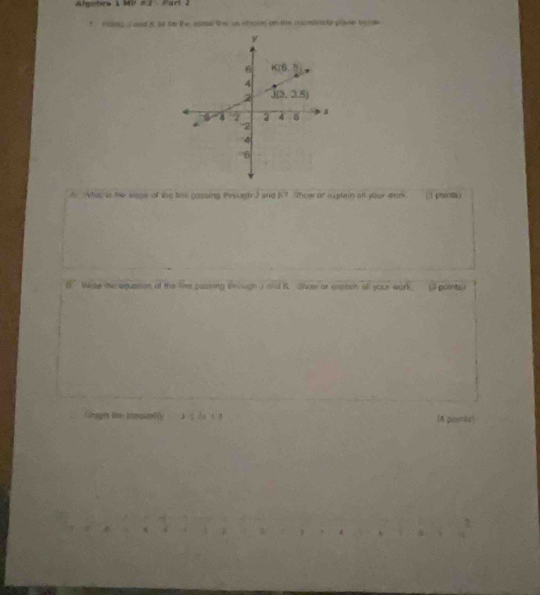 algebra 1 mp #2 - part 2 points j and k lie on the same line in a coord…