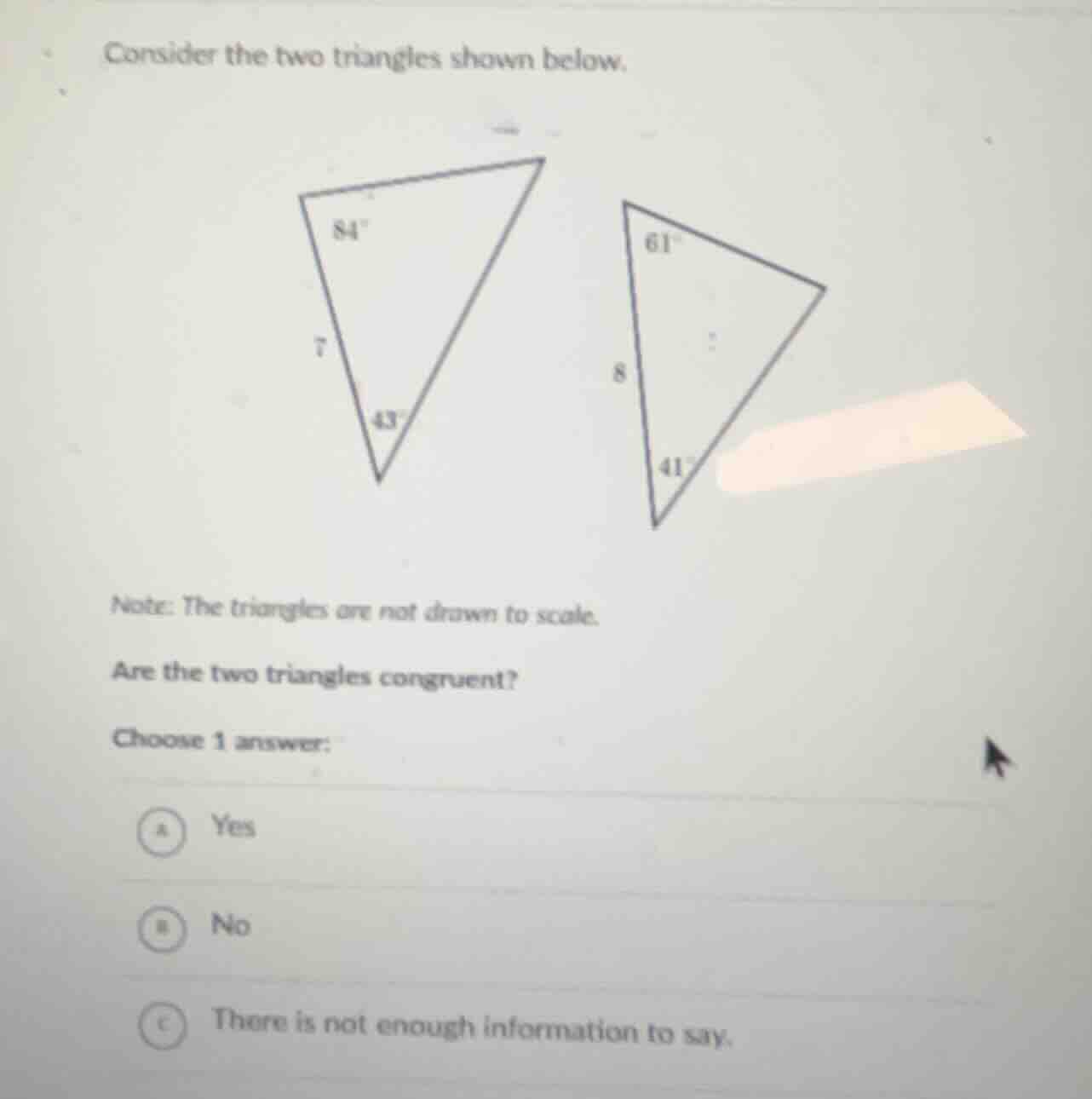consider the two triangles shown below. (image of two triangles with an…