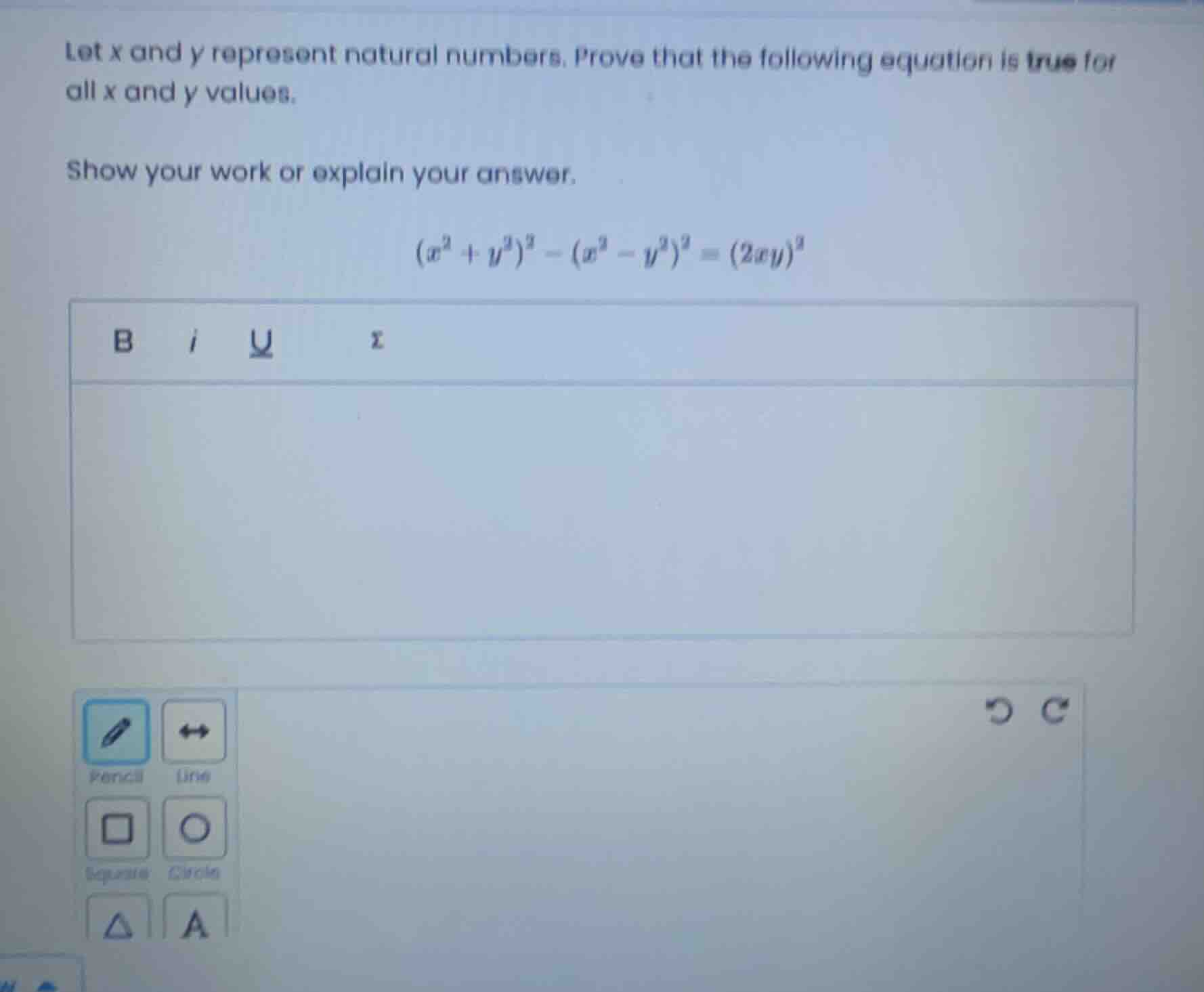 let x and y represent natural numbers. prove that the following equatio…
