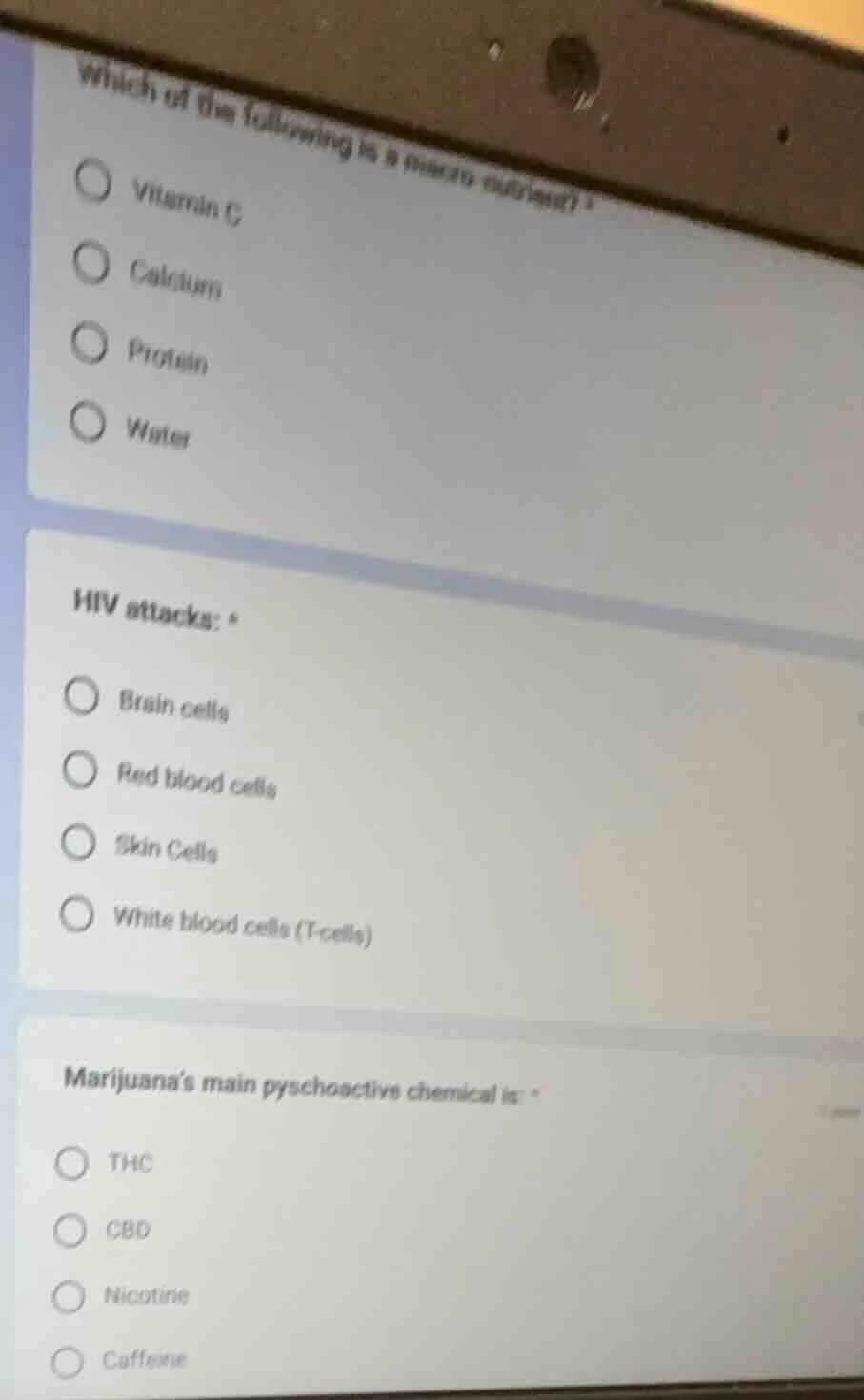 which of the following is a macro nutrient? ○ vitamin c ○ calcium ○ pro…