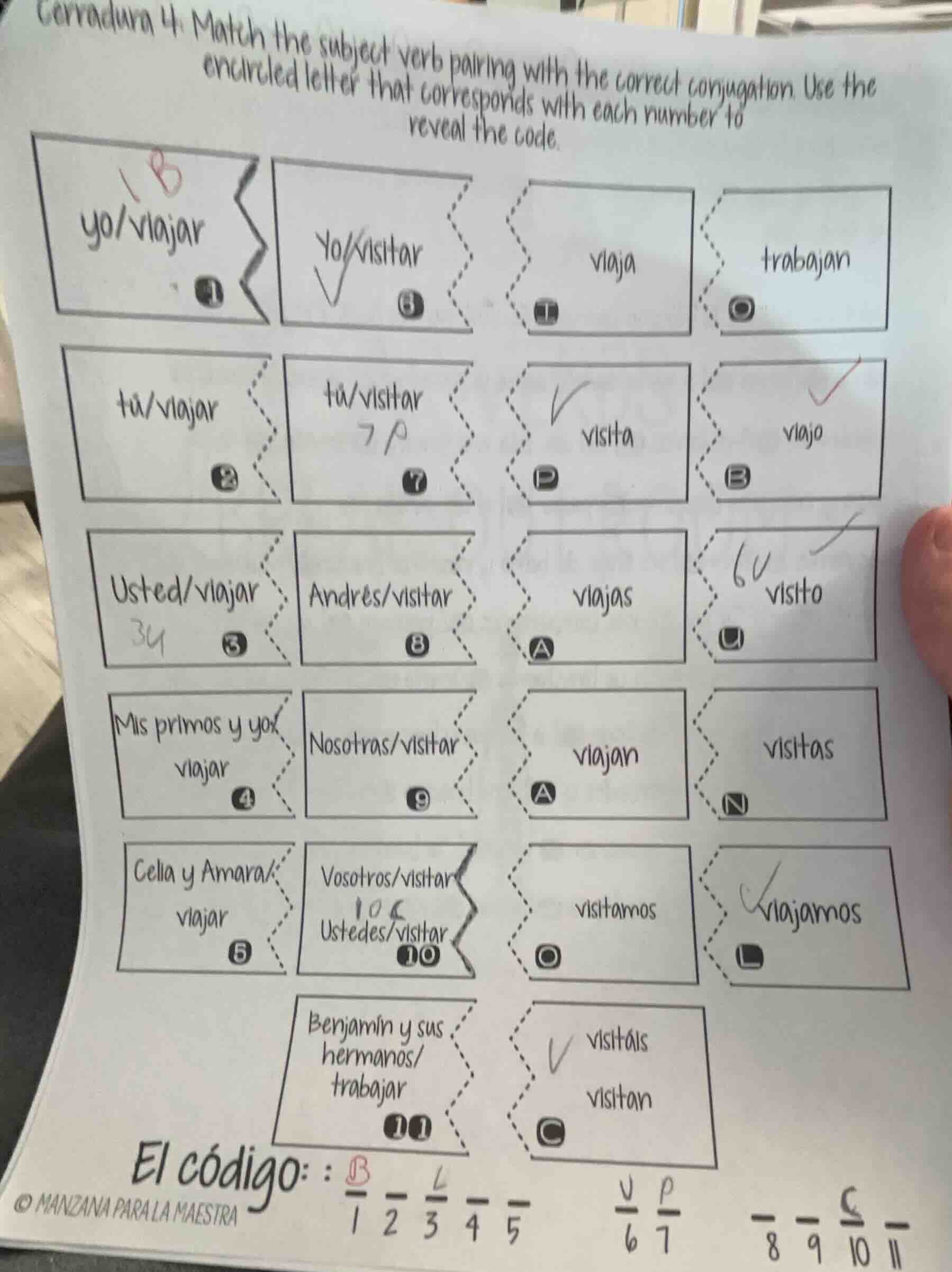 cerradura 4: match the subject verb pairing with the correct conjugatio…