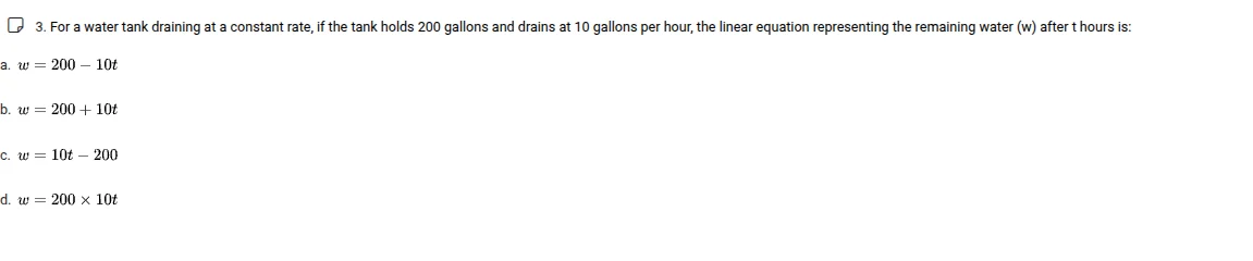 3. for a water tank draining at a constant rate, if the tank holds 200 …