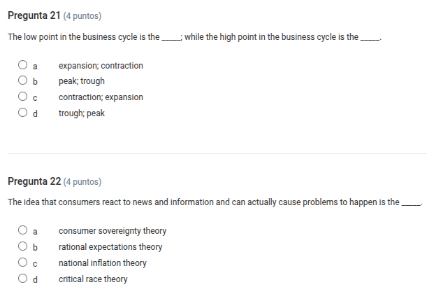 pregunta 21 (4 puntos) the low point in the business cycle is the ____;…