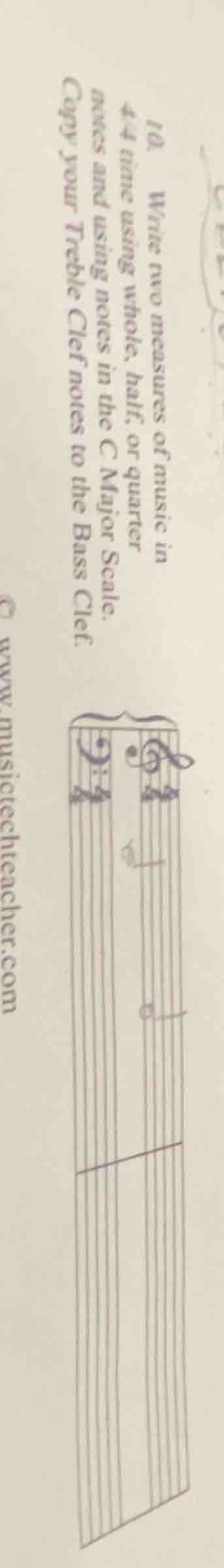 10. write two measures of music in 4/4 time using whole, half, or quart…