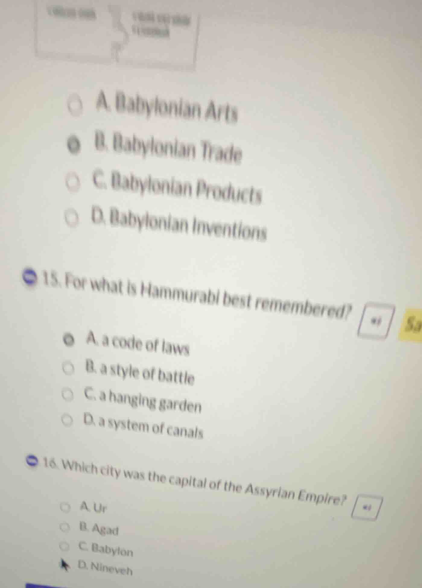 a. babylonian arts b. babylonian trade c. babylonian products d. babylo…
