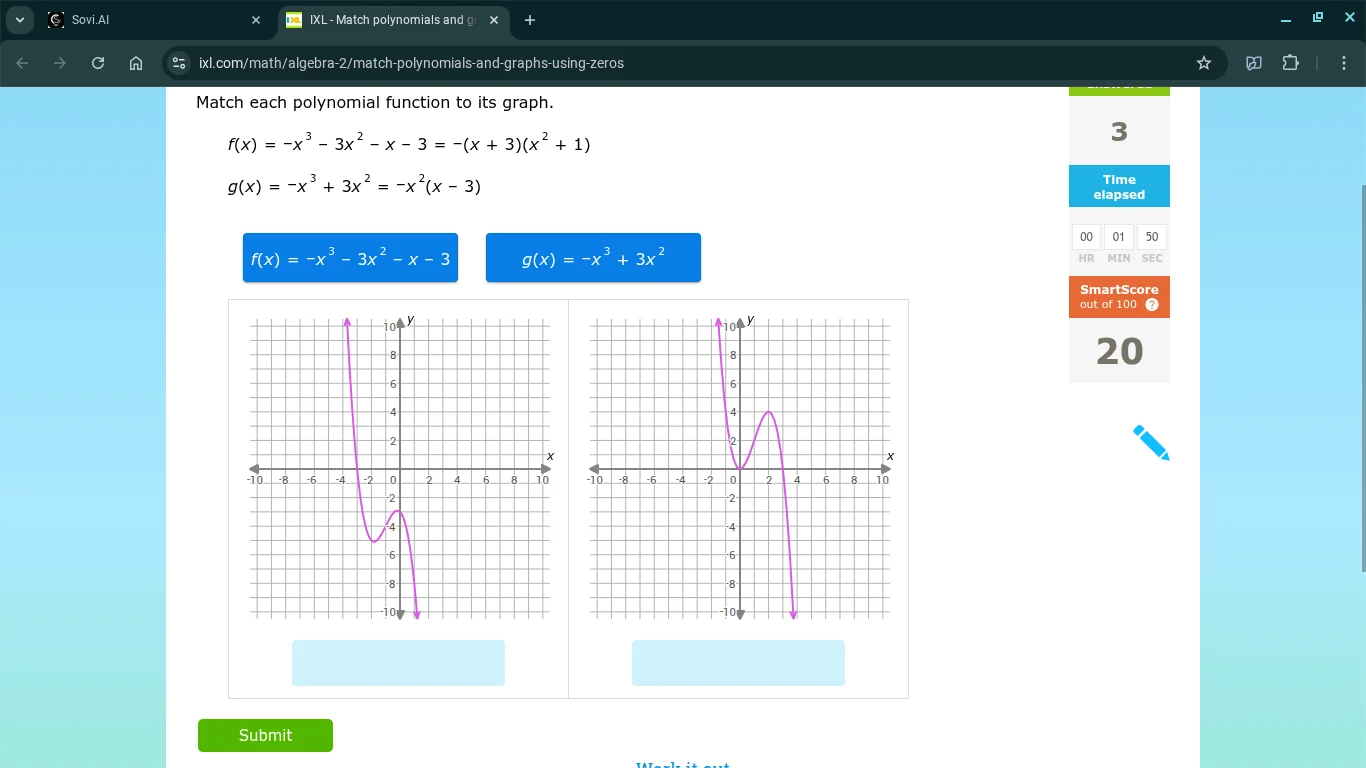 match each polynomial function to its graph. $f(x) = -x^3 - 3x^2 - x - …