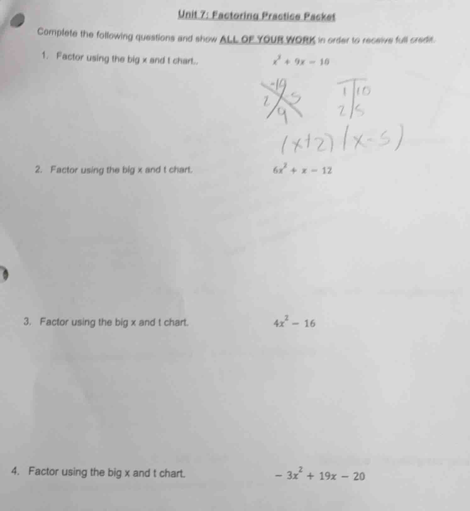unit 7: factoring practice packet complete the following questions and …