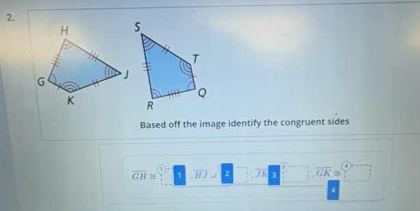 2. based off the image identify the congruent sides $\\overline{gh} \\c…
