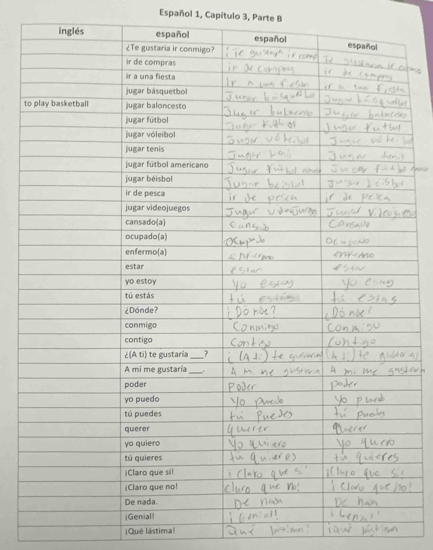 español 1, capítulo 3, parte b inglés\tespañol\tespañol\tespañol \t¿te …