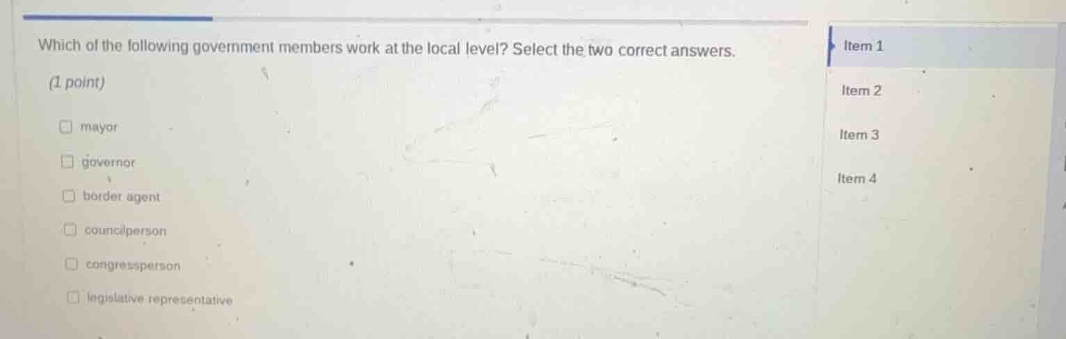 which of the following government members work at the local level? sele…