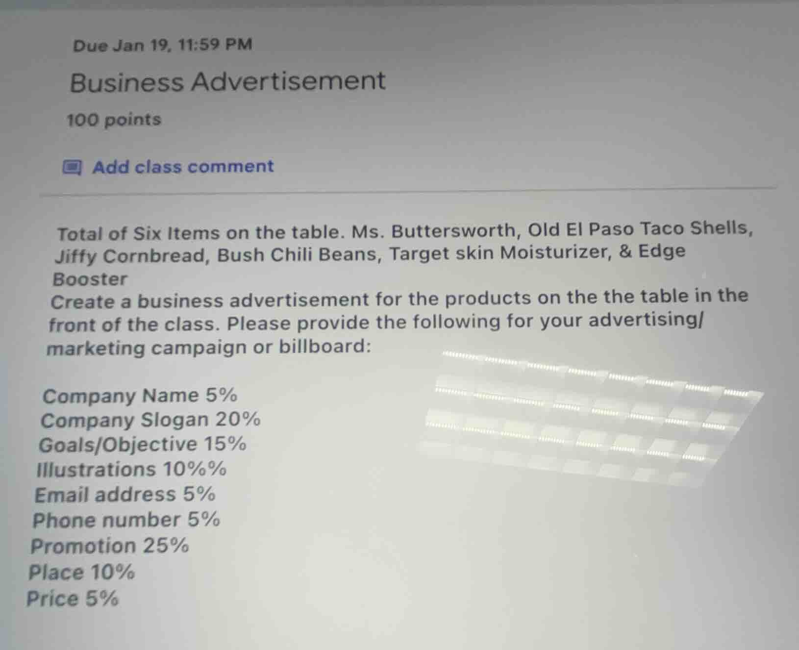 due jan 19, 11:59 pm business advertisement 100 points add class commen…