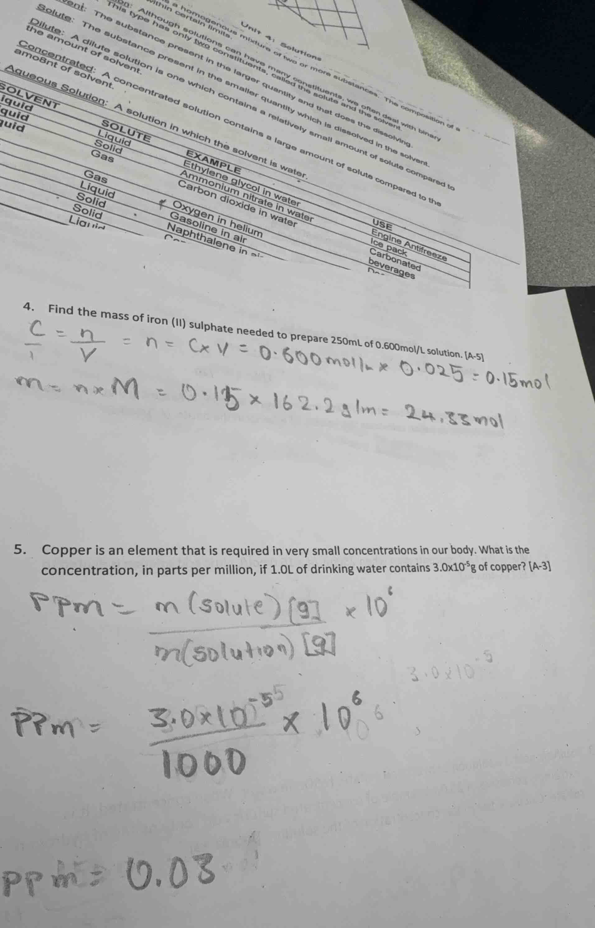 4. find the mass of iron (ii) sulphate needed to prepare 250ml of 0.600…