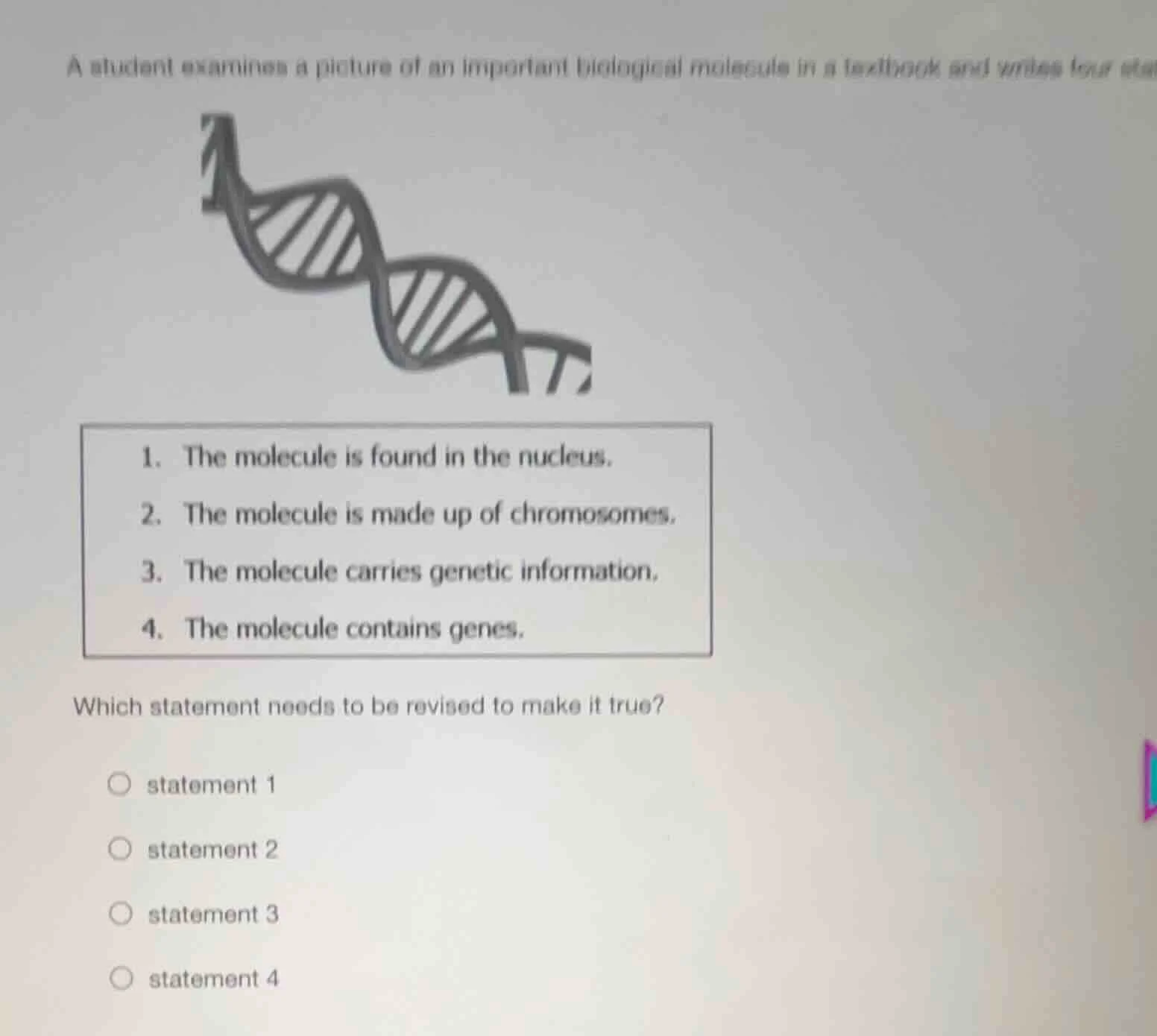 a student examines a picture of an important biological molecule in a t…