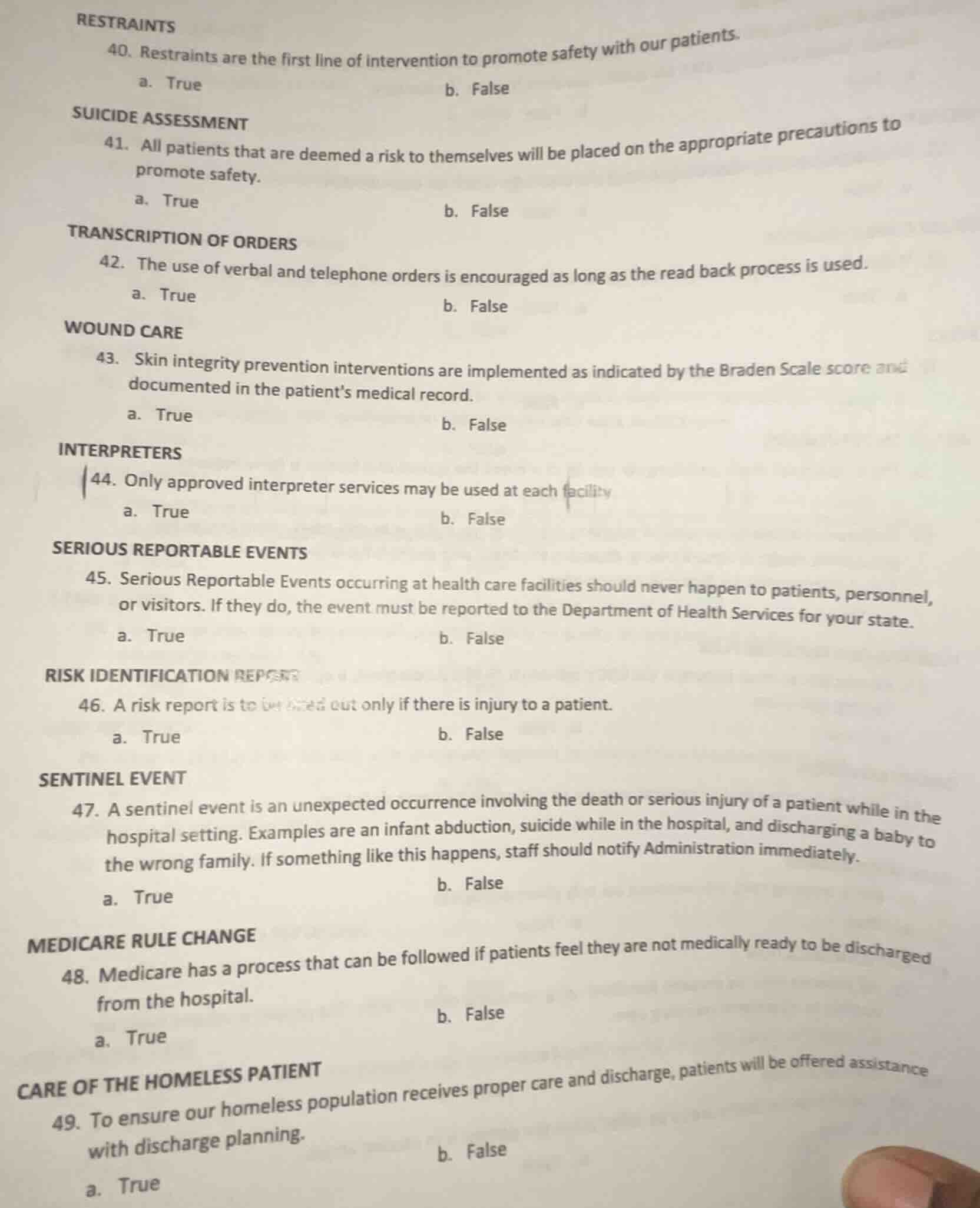 restraints 40. restraints are the first line of intervention to promote…