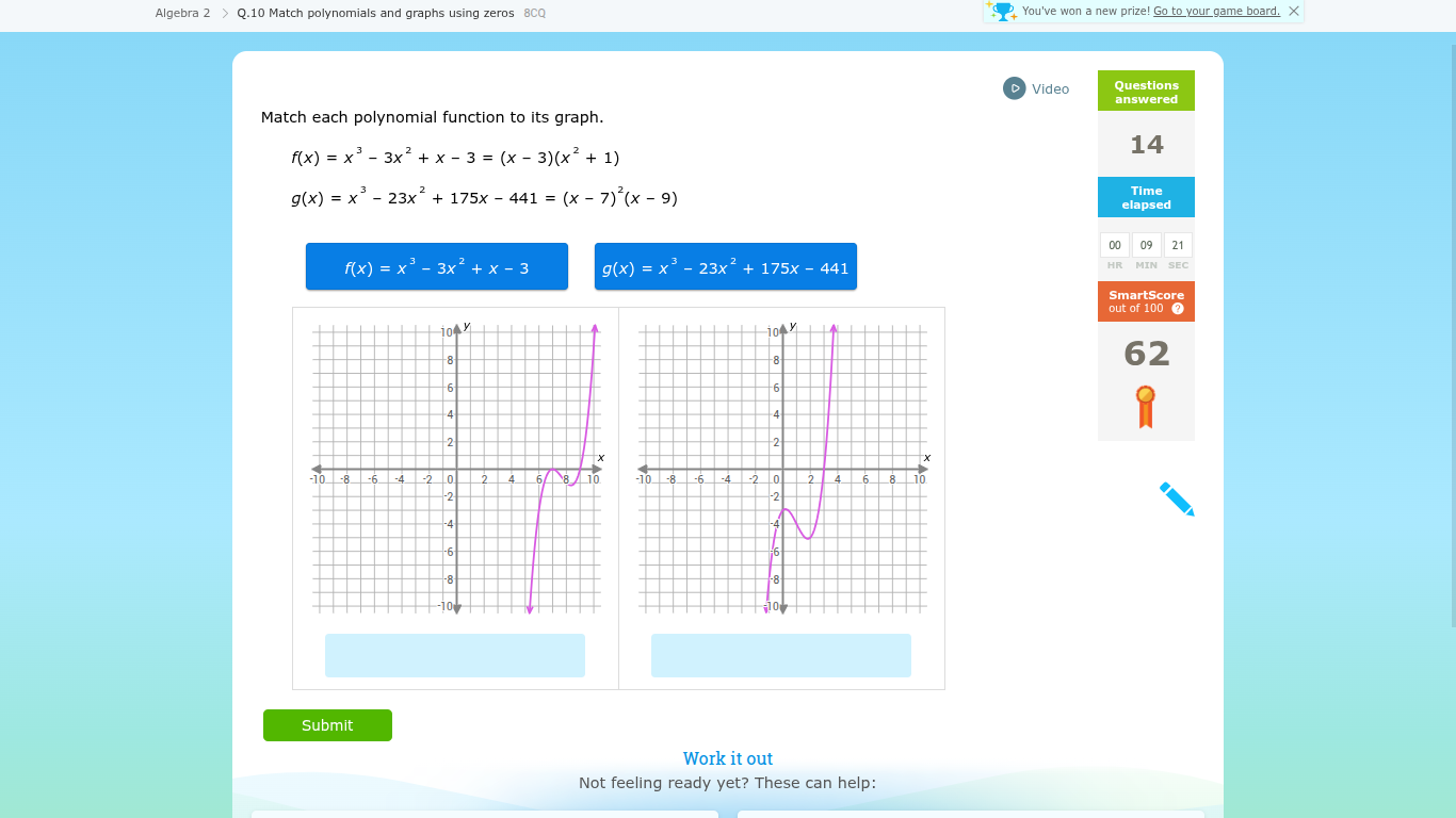 match each polynomial function to its graph. $f(x) = x^3 - 3x^2 + x - 3…