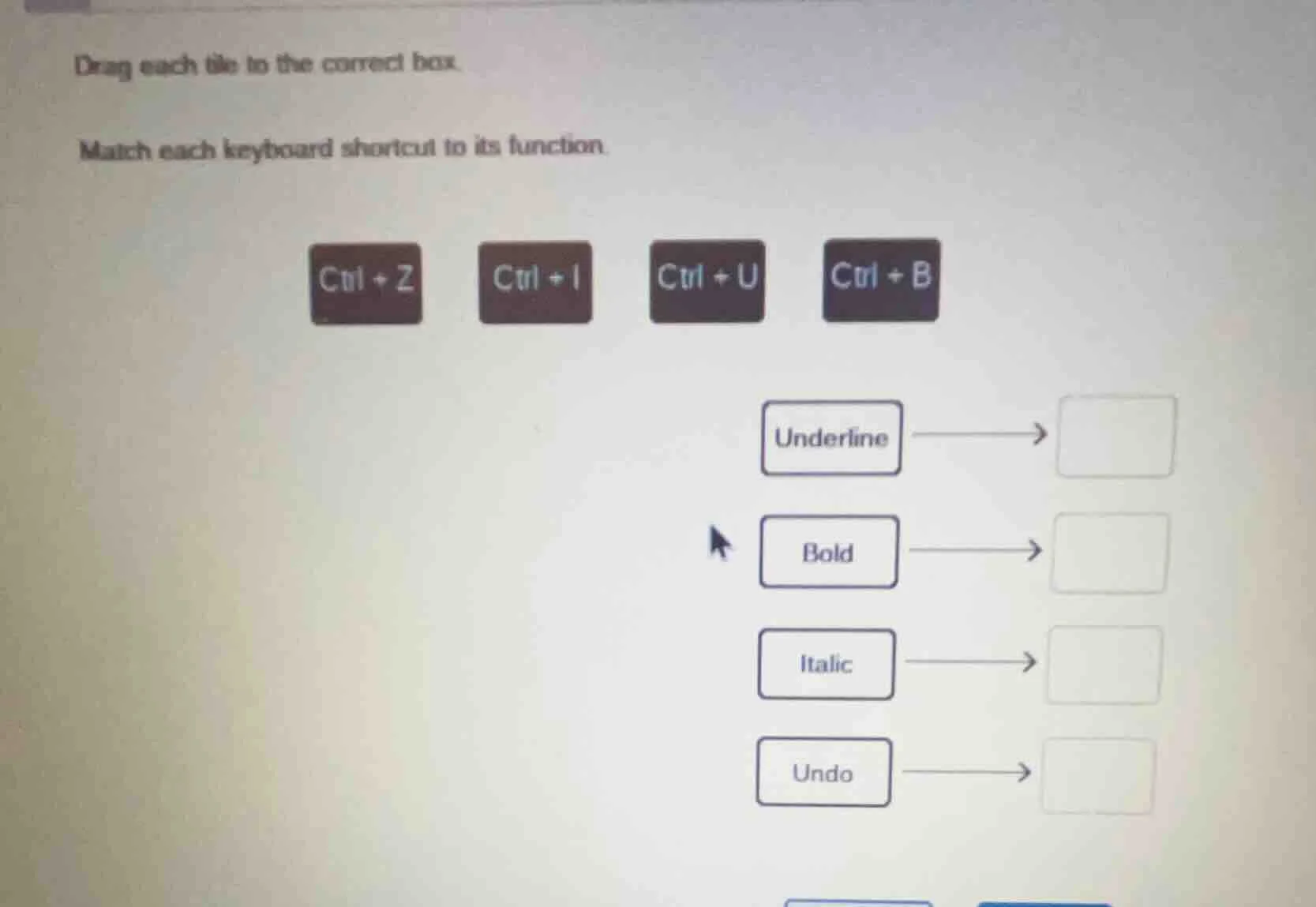drag each tile to the correct box. match each keyboard shortcut to its …