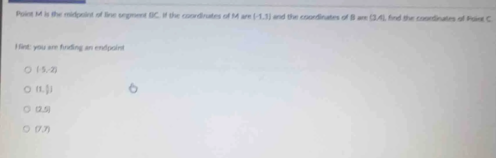 point m is the midpoint of line segment bc. if the coordinates of m are…