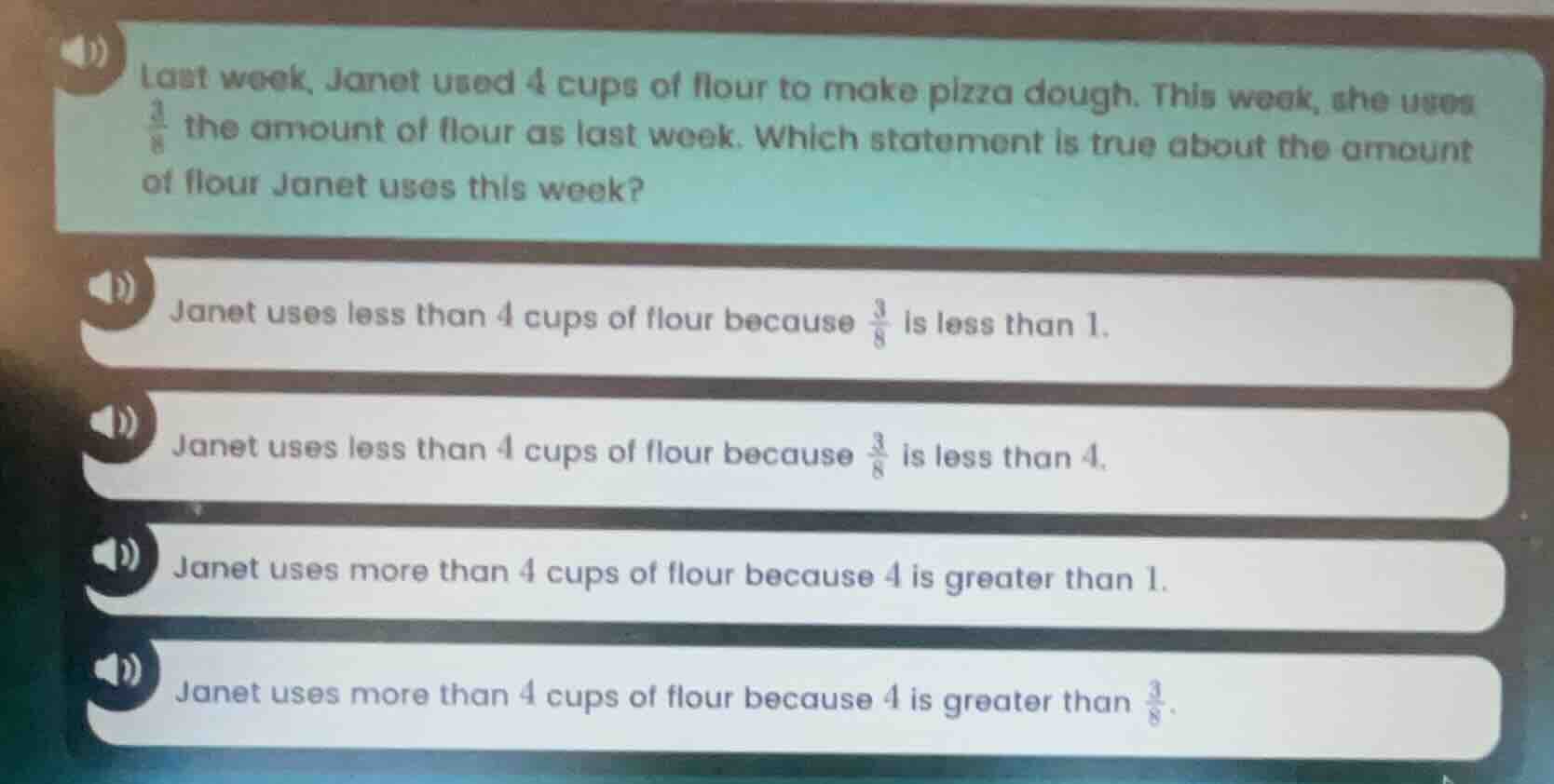 last week, janet used 4 cups of flour to make pizza dough. this week, s…