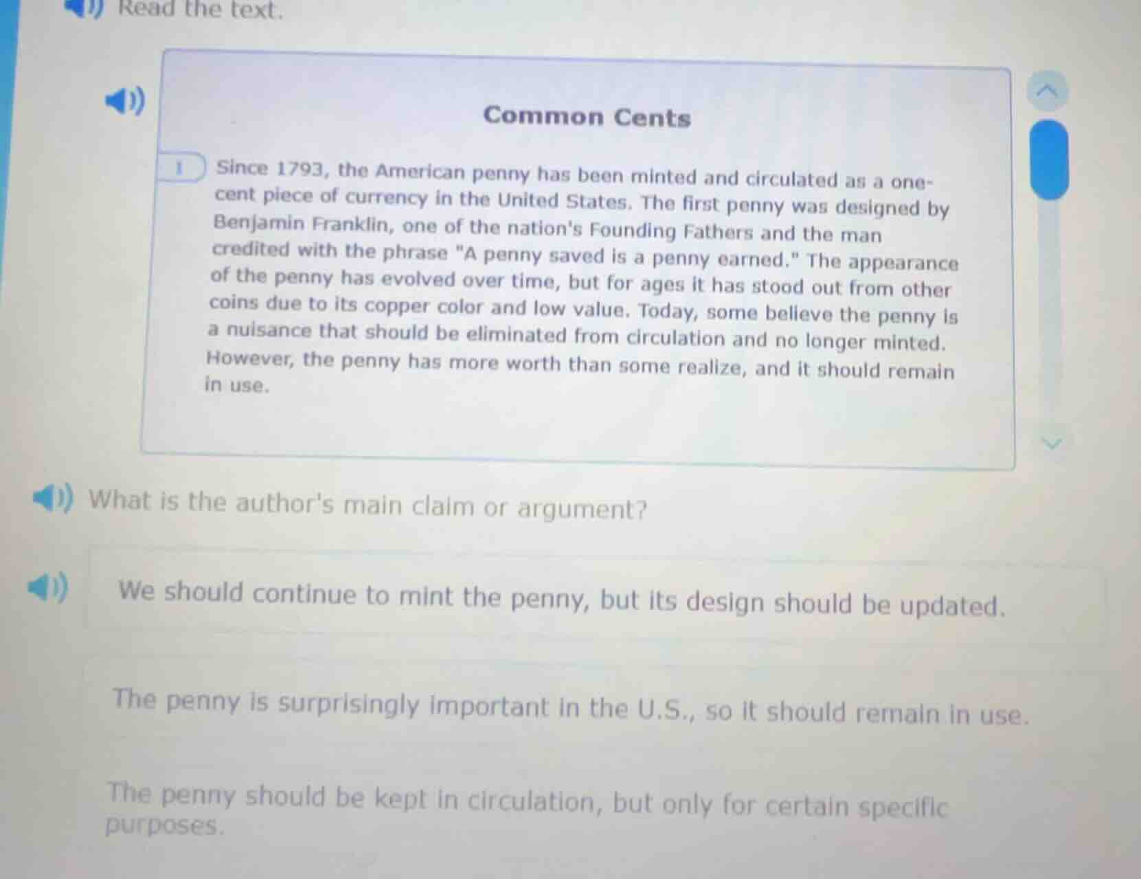 read the text. common cents 1 since 1793, the american penny has been m…