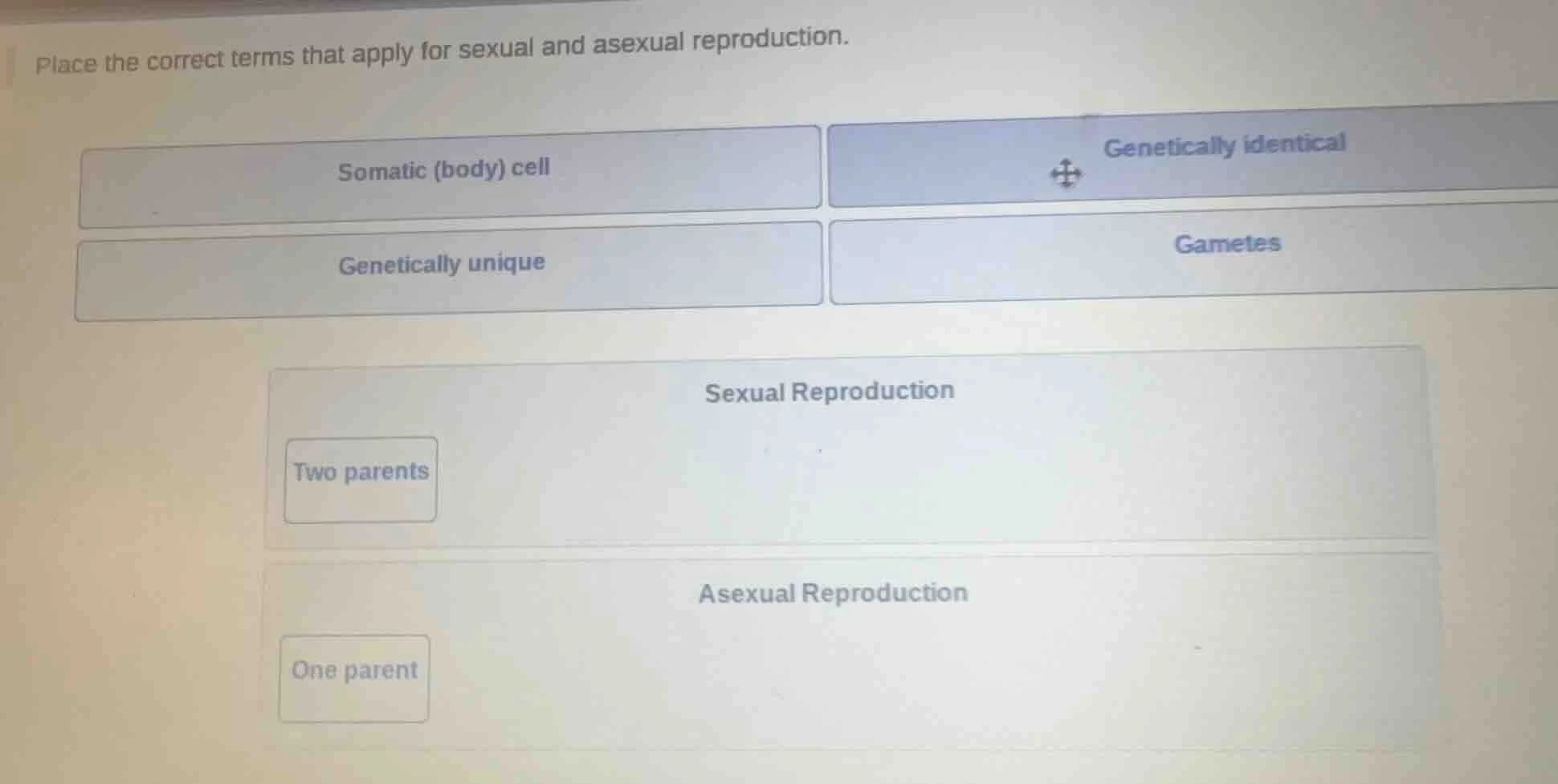 place the correct terms that apply for sexual and asexual reproduction.…