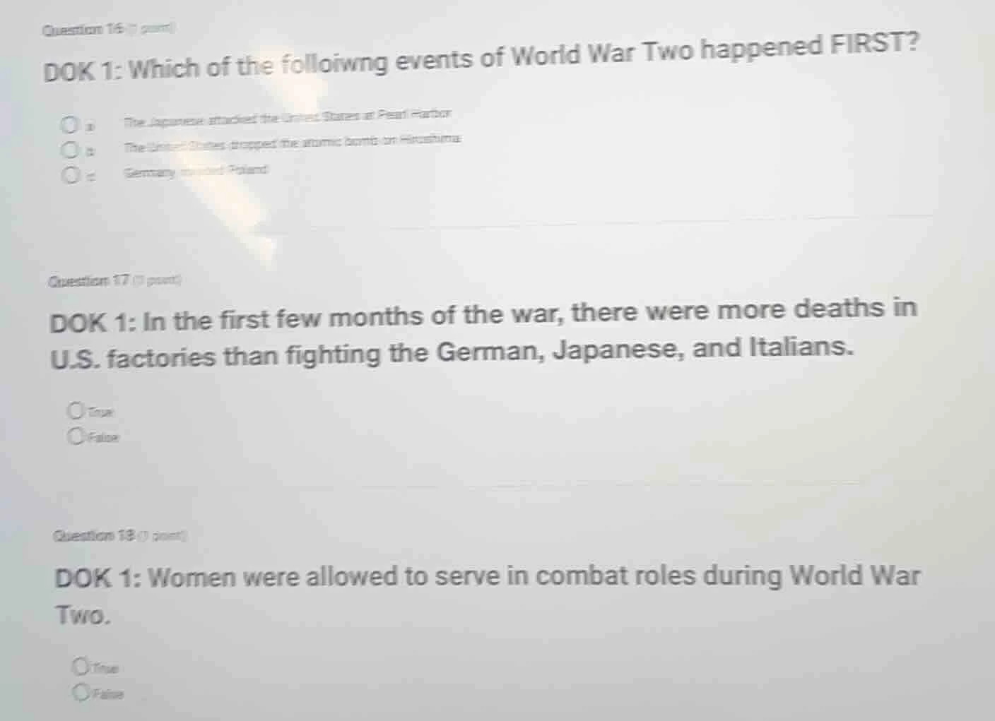 question 16 (1 point) dok 1: which of the folloiwng events of world war…