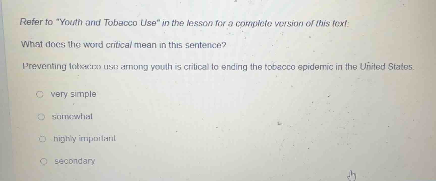 refer to \youth and tobacco use\ in the lesson for a complete version o…