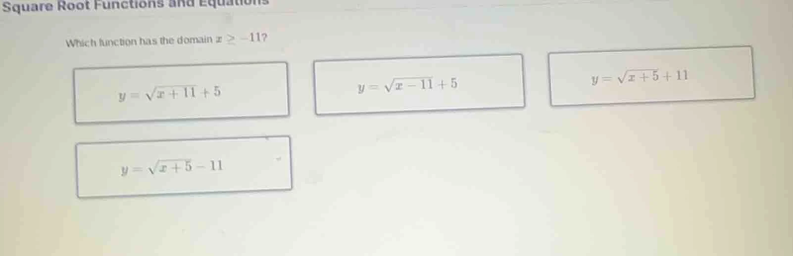 square root functions and equations which function has the domain $x \\…