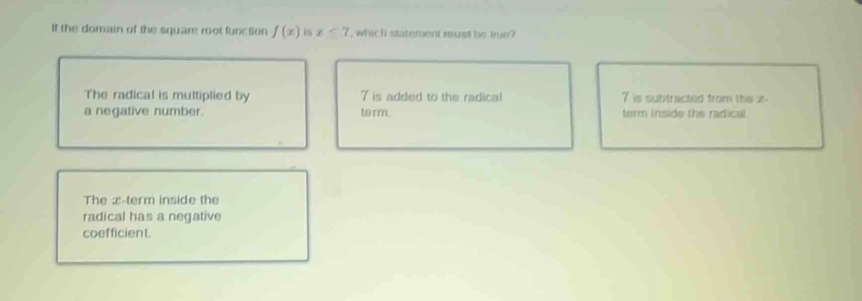 if the domain of the square root function $f(x)$ is $x \\leq 7$, which …