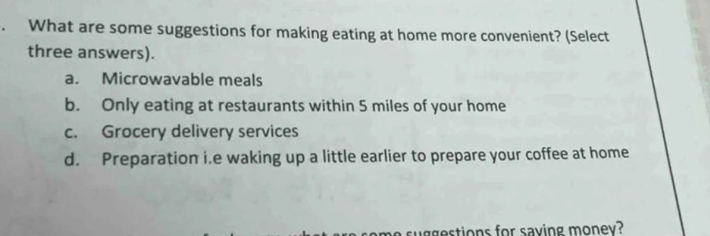 what are some suggestions for making eating at home more convenient? (s…