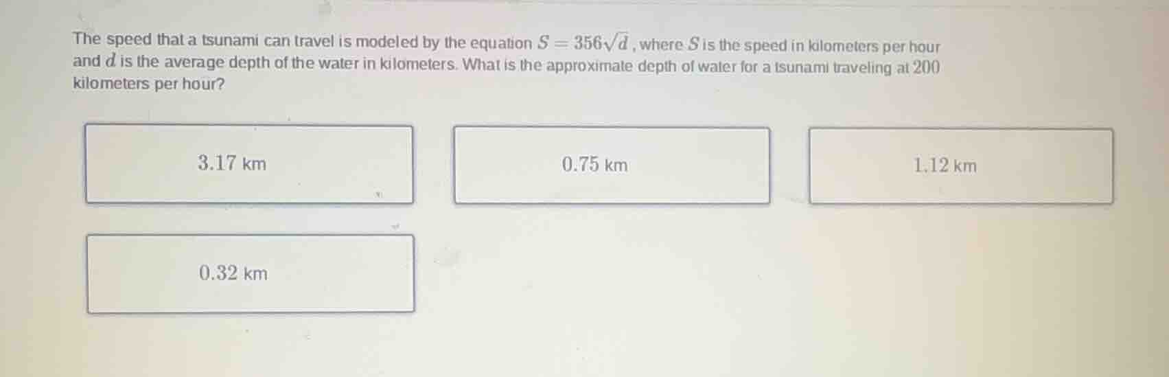 the speed that a tsunami can travel is modeled by the equation $s = 356…