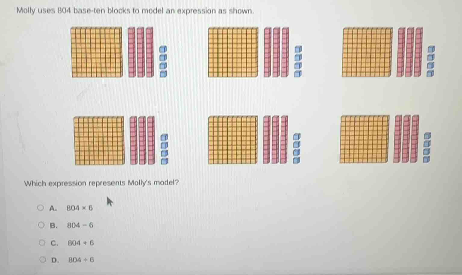 molly uses 804 base - ten blocks to model an expression as shown. image…