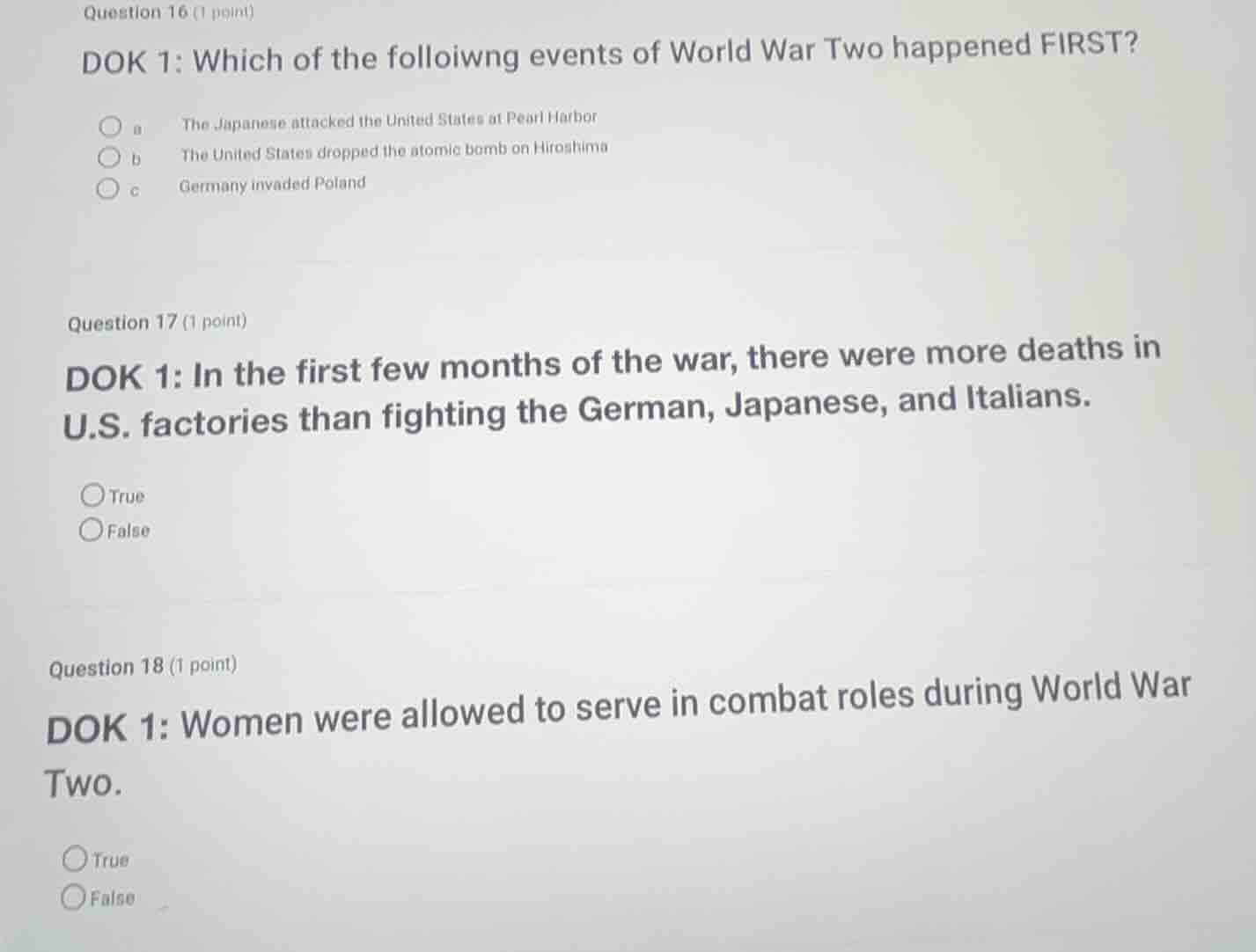 question 16 (1 point) dok 1: which of the folloiwng events of world war…