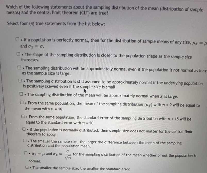 which of the following statements about the sampling distribution of th…