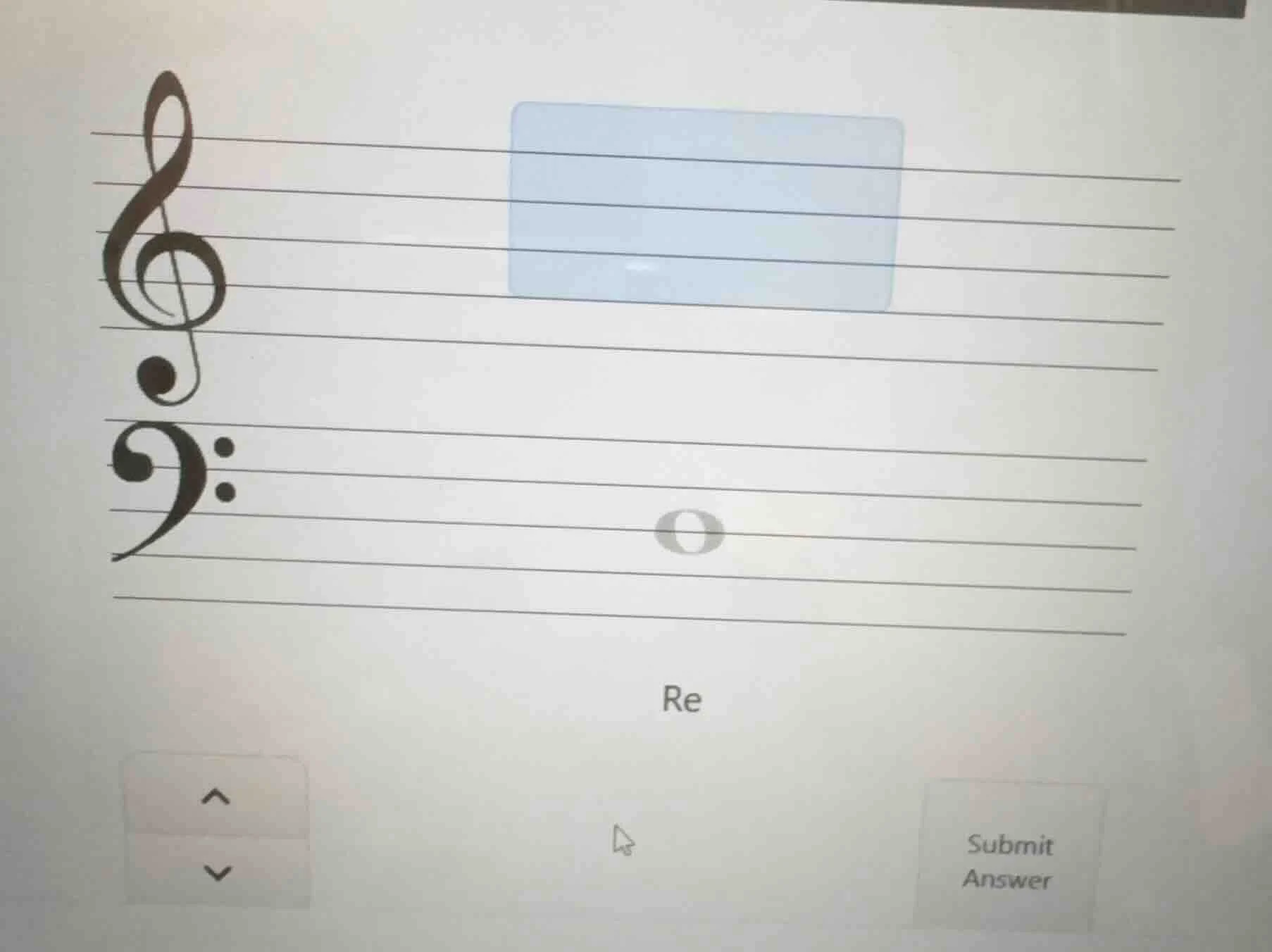 re, submit answer, and a musical staff with treble and bass clefs, a no…