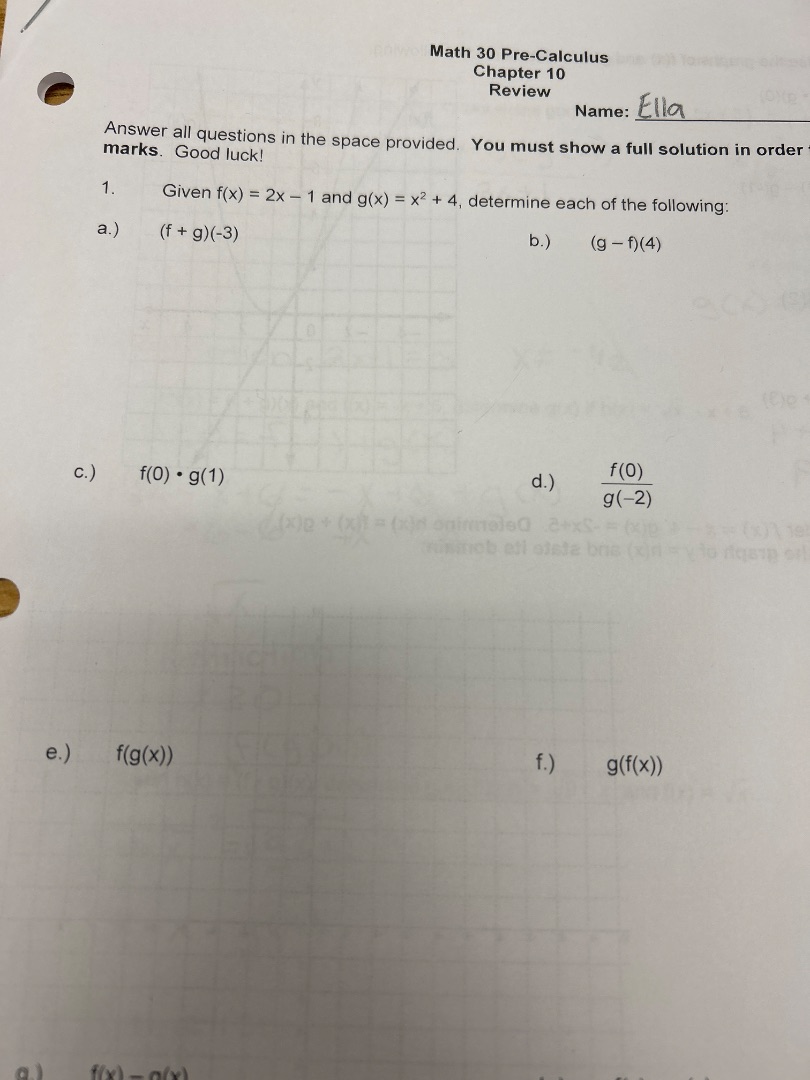 math 30 pre - calculus chapter 10 review name: ella answer all question…