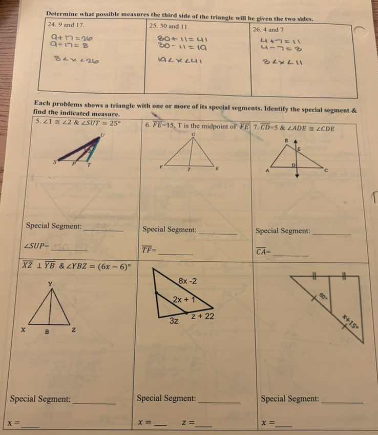 determine what possible measures the third side of the triangle will be…