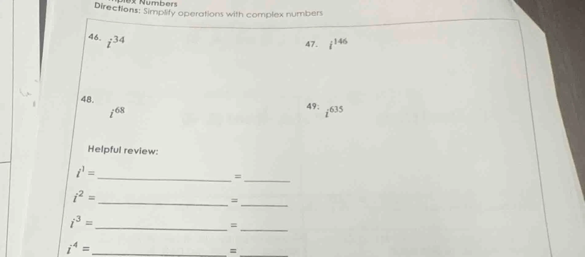 complex numbers directions: simplify operations with complex numbers 46…