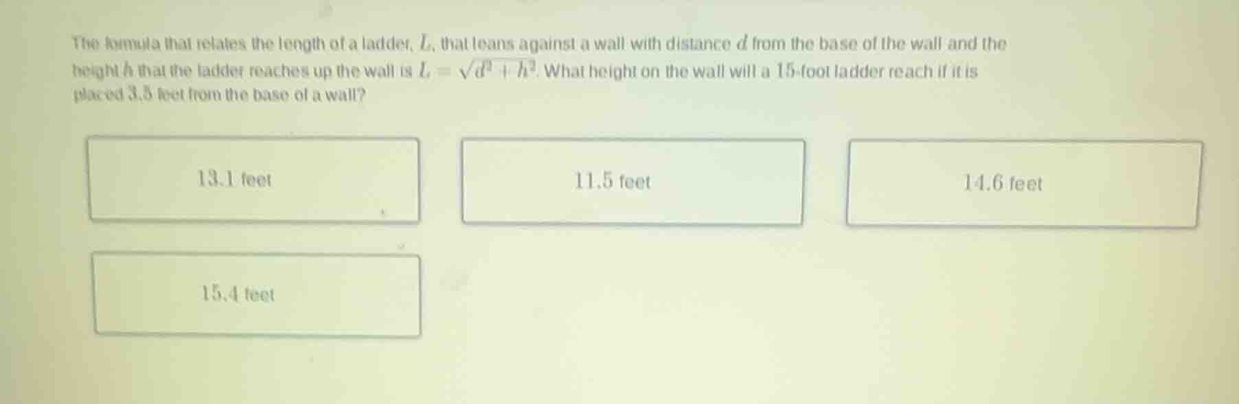 the formula that relates the length of a ladder, ( l ), that leans agai…